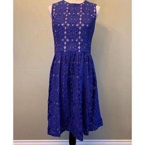 Coldwater Creek | Blue Geometric Lace Sleeveless Dress